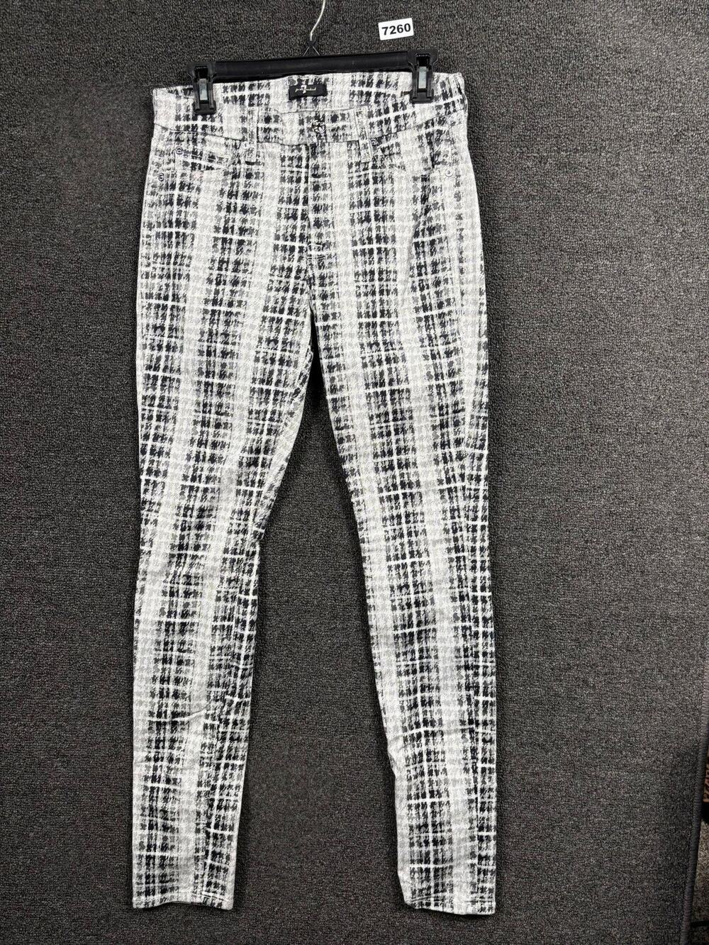 7 For All Mankind Jeans Womens 28 Black White Skinny Stretch Printed Pattern